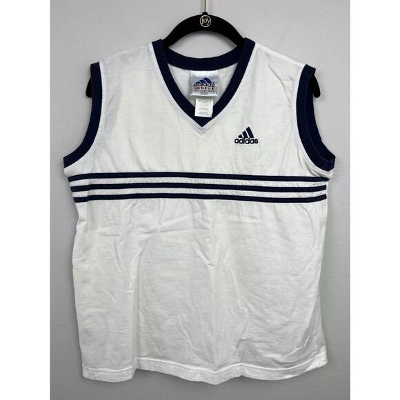 adidas Tops - VINTAGE Adidas 3 Stripe Cotton Tank Shirt White Blue Made In Peru Size Medium
